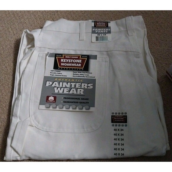 Keystone Painter Pants VTG  Workwear White Color Wide Tool Pockets, 40x34 - Picture 1 of 13